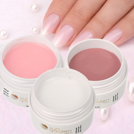 UV Gel Set Milky Pink, Milky White, Natural Nude 3 x 30ml UV/LED curing builder gel for nail design and nail art - Builder Gel