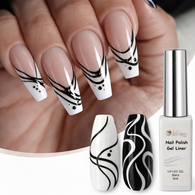 Nail Polish Nail Liner Black 8ml & White 8ml – Precise UV nail art polish for intricate designs