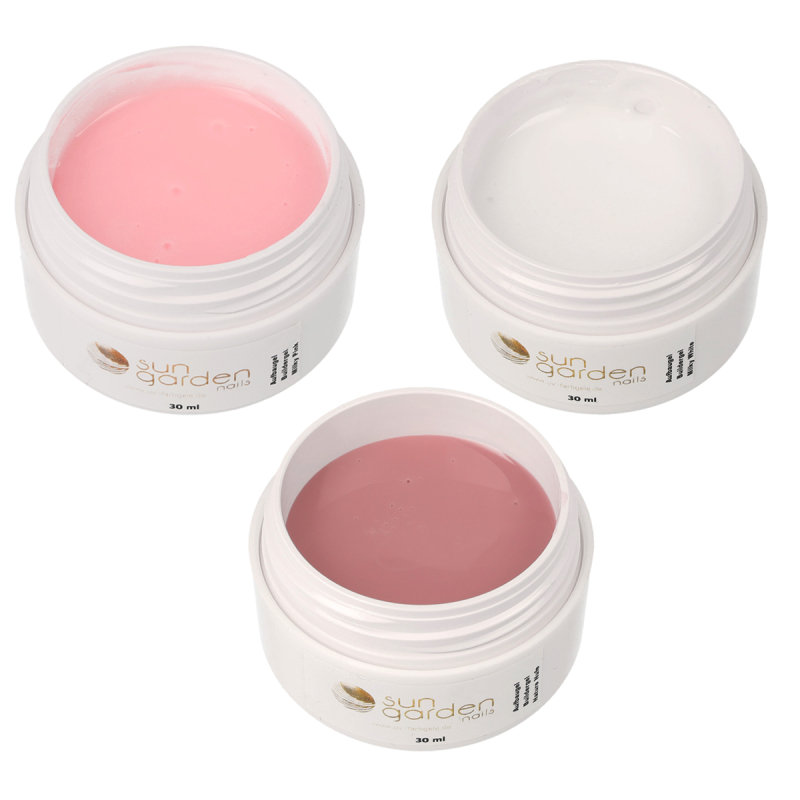 UV Gel Set Milky Pink, Milky White, Natural Nude 3 x 30ml UV/LED curing builder gel for nail design and nail art - Builder Gel