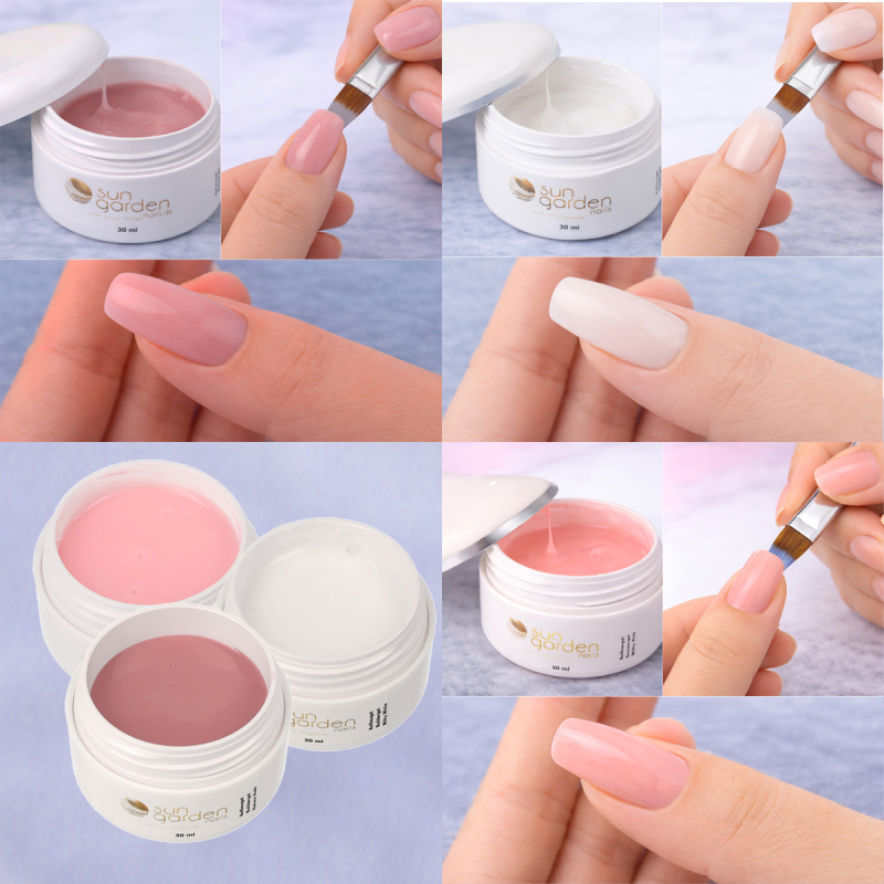 UV Gel Set Milky Pink, Milky White, Natural Nude 3 x 30ml UV/LED curing builder gel for nail design and nail art - Builder Gel