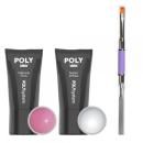 Poly Acryl Gel SET NATURAL PINK  30g  and Super White 30g in the tube  and Poly Gel brush flat straight incl. Spatula